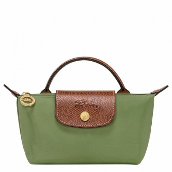 Longchamp Le Pliage Original Canvas Pouch with Handle Green Women